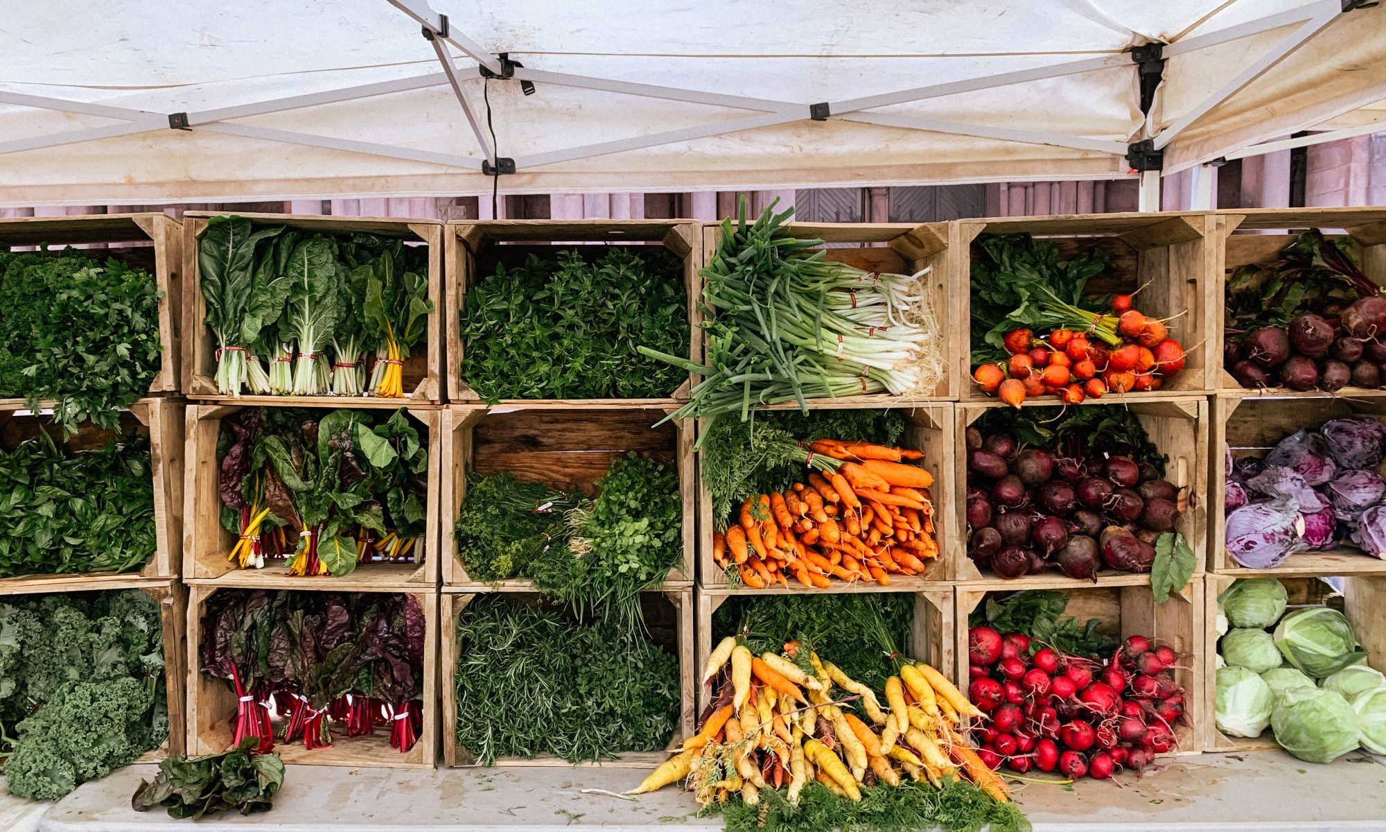 Marktstand mit Gemüsekisten