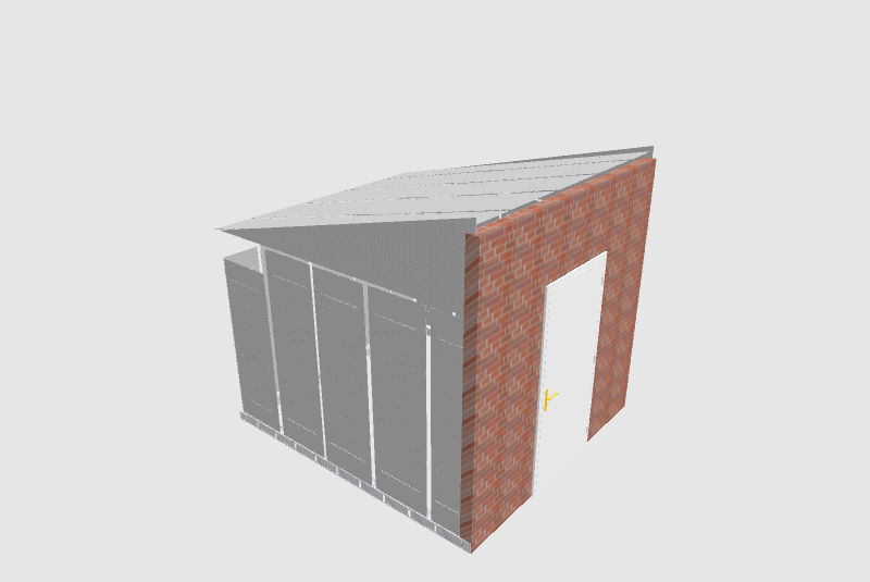 3D sketch of a greenhouse with a brick wall 